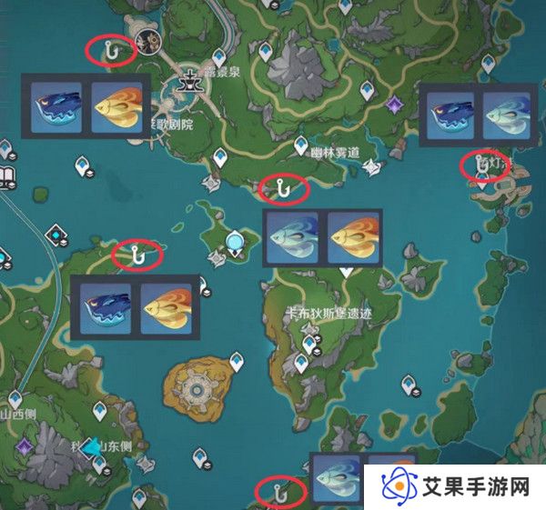 原神灰河渡手钓鱼地点分布图 灰河渡手精炼材料钓鱼点位攻略[多图]图片7
