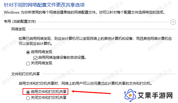 启用文件和打印机共享